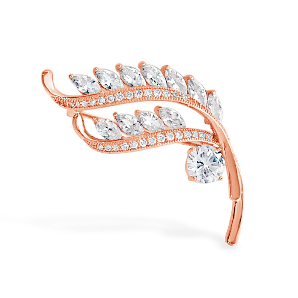 Leaf Twist Diamante Rose Gold Brooch
